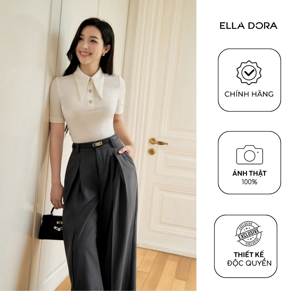Quần ống suông nữ ELLA DORA thiết kế li súp cạp cao form tôn dáng hiện đại dễ mặc 2 màu XÁM/ĐEN[Q47]