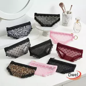 Túi đựng mỹ phẩm DWEL, Túi đựng đồ trang điểm trong suốt bằng lưới, Quần lót sáng tạo Hình chữ Y2K Túi đựng đồ vệ sinh hình trái tim ren cho du lịch