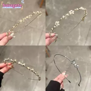 Băng Đô Quấn Tóc Hoa Kim Cương Giả BORAGETE, Băng Đô Hoa Cổ Tích Mỏng, Phong Cách Rừng Hàn Quốc Thanh Lịch Tinh Tế Nơ Pha Lê Tiaras Headhoop Phụ Kiện