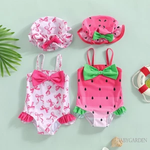 Đồ bơi in hình dưa hấu cho bé gái có mũ Dây đeo Spaghetti dễ thương Đồ bơi không tay
