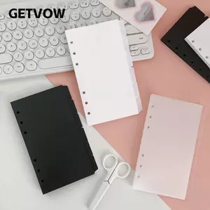 Bộ tách phân loại trang GETVOW, Chỉ số giấy tách A5 A6 màu trắng đen, Thẻ lập chỉ mục Trang sổ tay trong suốt 6 lỗ tab trang chỉ mục