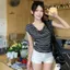 Pure Desire Style Back Rỗng xếp ly Áo thun ngắn tay eo hẹp dành cho nữ mùa hè Slim-Fit Slimmer Look Top