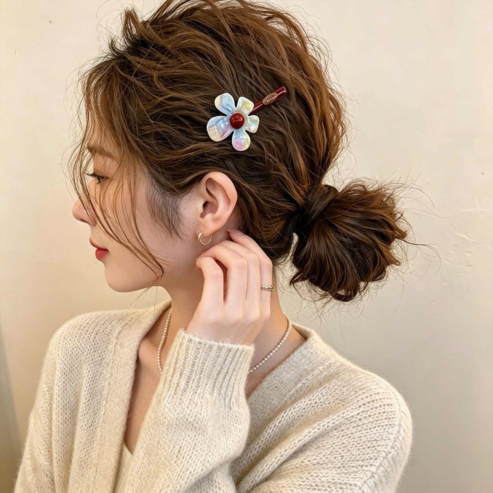 Hululu / Phantom Màu Hoa Năm Cánh Kẹp Tóc Nữ Thiết Kế Phù Hợp Với Phụ Kiện Tóc Nổ Kẹp Cảm Giác Cao Cấp Phía Trước Kẹp Bên Mỏ Vịt