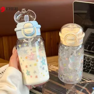 Cốc Nước Ngôi Sao 600ml Cho Đá Cà Phê Nước ép Trà Cốc Nhựa Nơ Dễ Thương Có Nắp Ống Hút Chai Uống Di Động VN