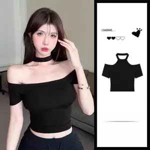 Hot Girl Halter Cổ Áo thun ngắn tay một vai dành cho nữ Thiết kế thích hợp mùa hè Ôm sát hơn Nhìn ngắn Phong cách mong muốn thuần khiết hàng đầu