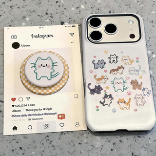 Ốp bảo vệ chân đế họa tiết mèo Pixel-art cho iPhone 11 12promax 13pro15pro 15promax 14 14promax 14pro 16 pro max 16 plus 17 17promax ốp lưng hai trong một