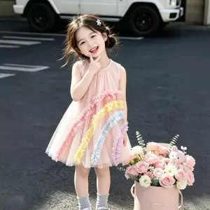 Váy gạc cầu vồng phong cách mới mùa hè (80-110) Váy không tay ngọt ngào phong cách công chúa