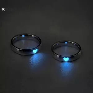 KUZHEN Dạ Quang Trái Tim Tình Yêu Nhẫn Phát Sáng Trong Bóng Tối Thời Trang Có Thể Điều Chỉnh Cặp Đôi Nhẫn Màu Bạc Hồng Xanh Ánh Sáng Trang Sức Quà Tặng Cho Người Yêu HOT