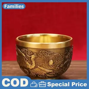 Tốt Lu Phượng Hoàng Xi Lanh Trang Trí Tay Truyền Thống Khắc Đồng Uống Cốc Đồng Nguyên Chất Đồng Thau Phong Thủy Bát Luy Trang Trí
