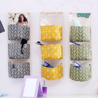 Tổ chức treo WOAY, 3 túi Túi đựng đồ treo chống nước, Túi đựng đồ lặt vặt bằng vải lanh Cotton dung tích lớn treo tường Trang trí nội thất