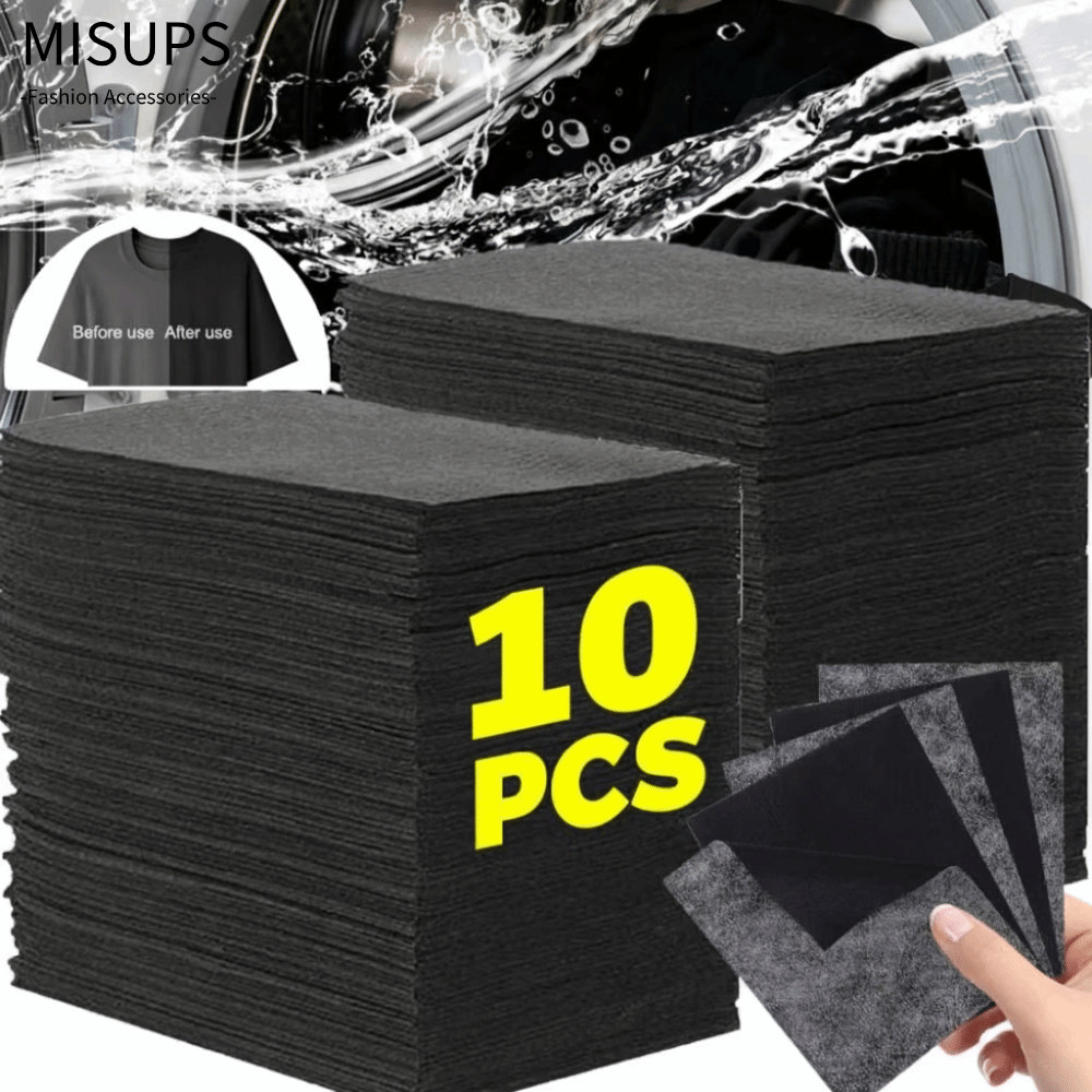MISUPS 1 / 10 Tờ Phục Hồi Quần Áo Màu Đen, Chống Phai Màu Quần Áo Đa Năng Làm Đen Phim, Giặt Dễ Sử Dụng Giấy Nhuộm Màu Cho Máy Giặt Quần Áo Đen Làm Sáng