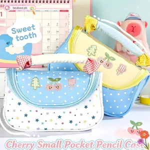 BEABOUT Bút Chì, Túi Văn Phòng Phẩm Dây Kéo Cầm Tay, Dễ Thương Cherry Nhiều Túi Tay Cầm Mềm Túi Đựng Bút Sinh Viên Văn Phòng Phẩm
