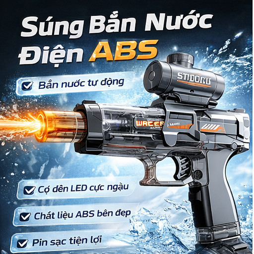 COD Súng nước điện tự động 2026 có đèn LED, tầm bắn 8m, bình chứa 500ml kèm kính ngắm đồ chơi hè cho trẻ em