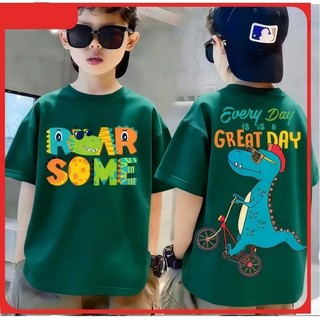Áo thun cho bé trai và bé gái với họa tiết khủng long ngộ nghĩnh và đáng yêu cotton cổ tròn mềm mại và thoải mái