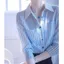 Phổ Biến Áo Sọc Xanh Nữ Áo Dài Tay Nữ OL Work Top Áo Sơ Mi Đồng Phục