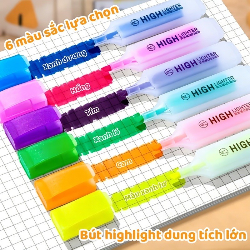 Bút highlight nhiều màu tươi sáng bút nhớ dụng cụ học tập đánh dấu học sinh ghi chú nhanh tiện lợi