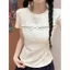 Thiết kế nơ rỗng Áo thun ngắn tay Cotton mịn dành cho nữ Mùa hè Phong cách mới Phù hợp với cổ tròn viền ren mỏng