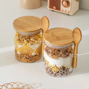 Trong Suốt Thủy Tinh Trong Suốt Thực Phẩm Kín Nắp Tre Thìa Lọ Hộ Gia Đình Nhà Bếp Giữ Tươi Bảo Quản Kín Lọ Mứt Bình Trà Bình AFXA