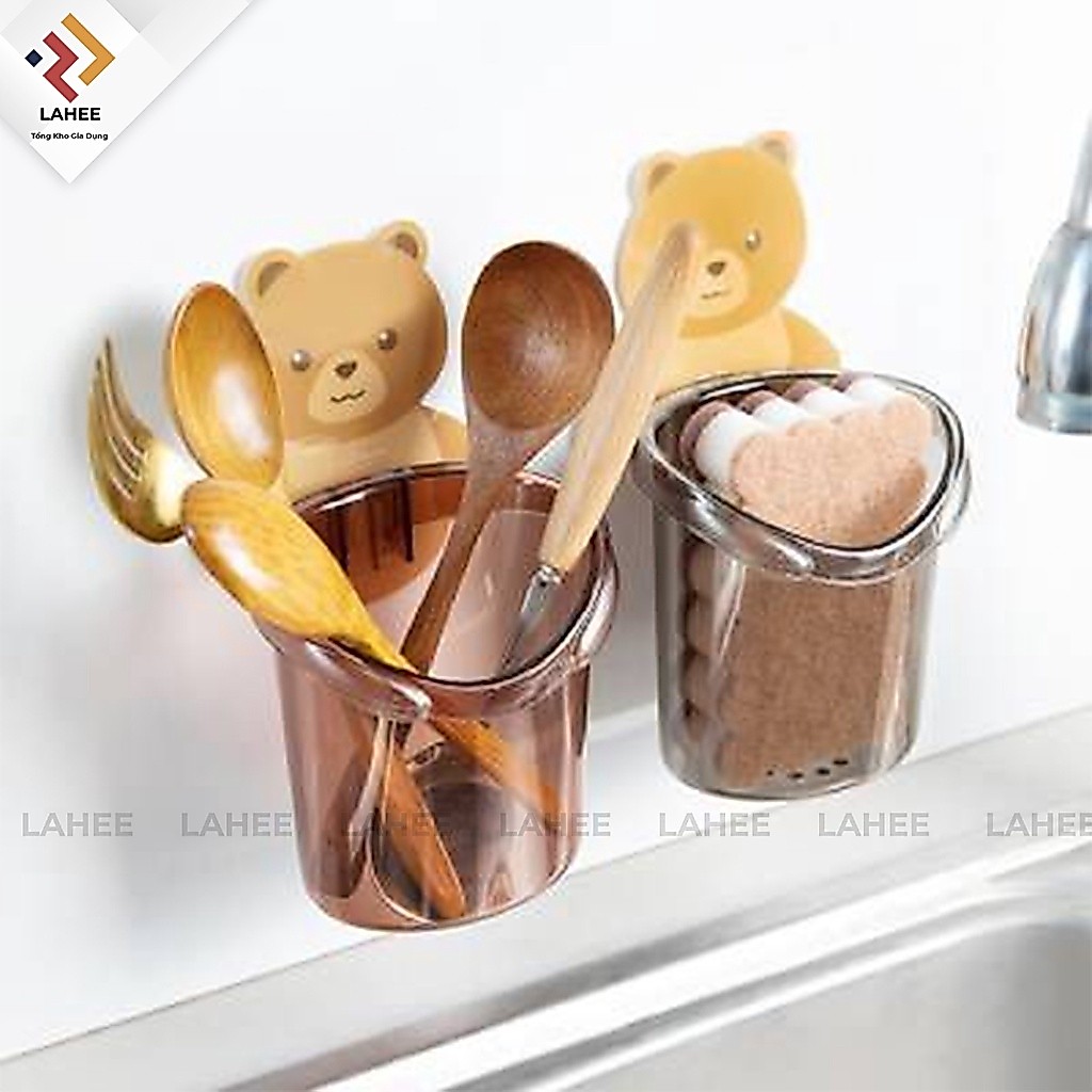 Cốc dán tường nhà tắm đựng bàn chải đánh răng hình gấu dễ thương. [SHOP.MH]