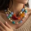 Vòng cổ đính cườm bằng nhựa PYCOU, Trang sức xương đòn đính cườm hình dạng không đều phong cách, Vòng cổ nhựa đầy màu sắc nhiều màu sắc phong cách dành cho nữ