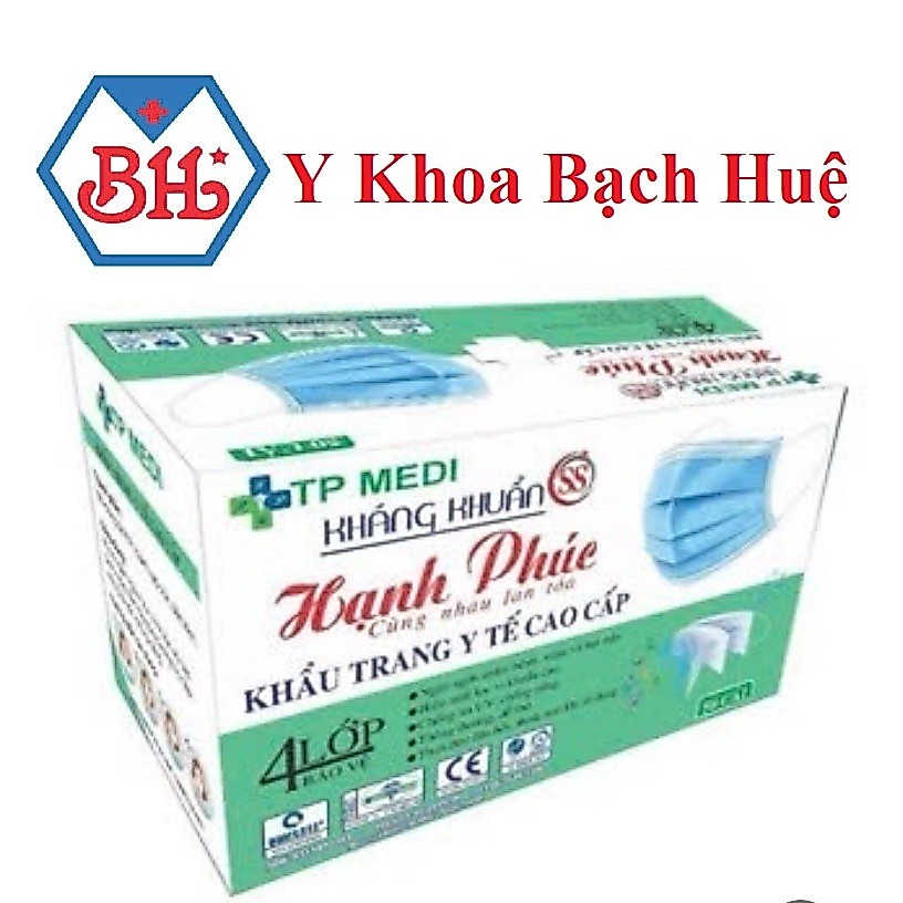 Khẩu trang y tế 4 lớp kháng khuẩn. Hộp 50 cái