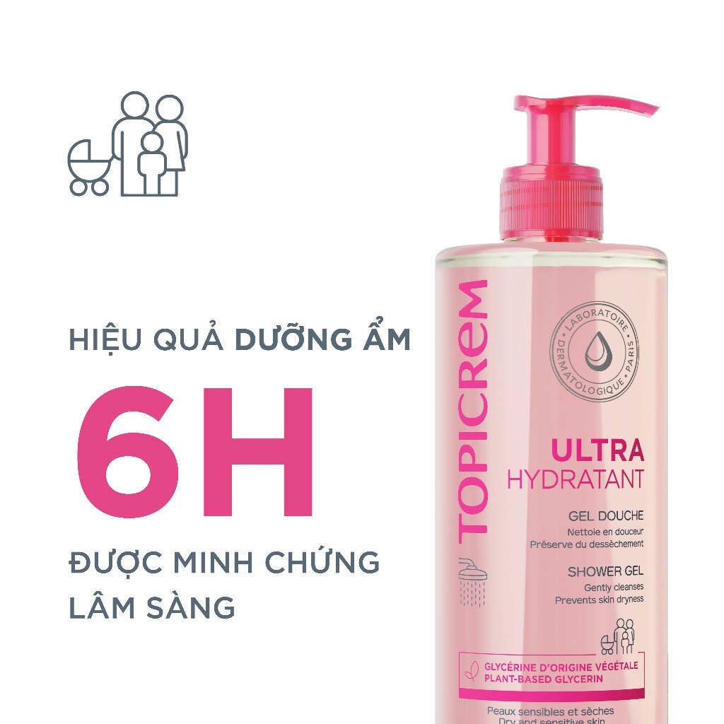 Gel tắm siêu dưỡng ẩm TOPICREM ULTRA HYDRATANT GEL DOUCHE 1L giữ ẩm cho làn da nhạy cảm