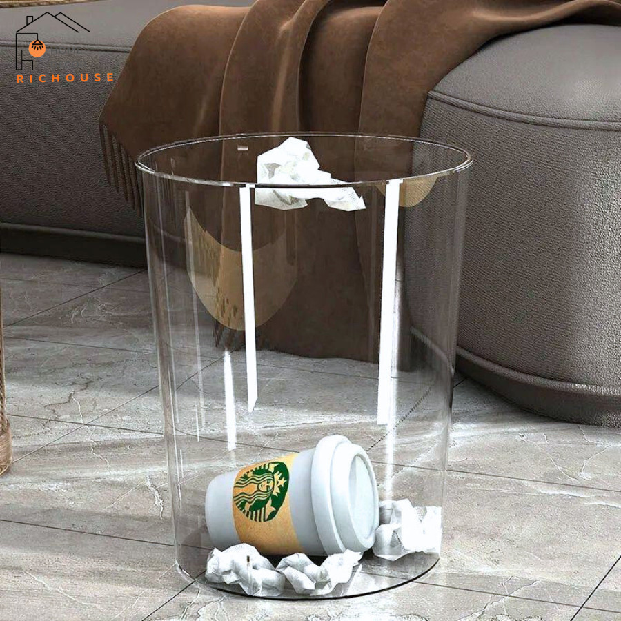 Thùng Đựng Rác Trong Suốt Nhựa PET Đơn Giản Sang Trọng HOMIE, Xô Trong Suốt Đa Năng Cắm Hoa, Đựng Rác