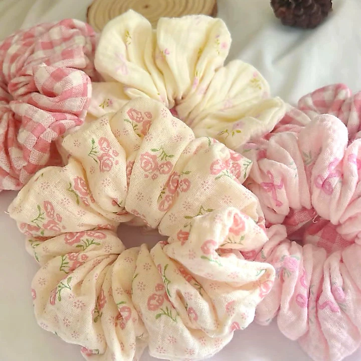 Scrunchies siêu bồng bềnh - Dây buộc tóc handmade xô muslin hai lớp dày dặn (ảnh mẫu size L)