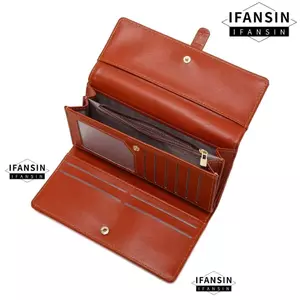 Ví nữ IFANIN, Túi ly hợp dài siêu mỏng gấp, Túi xách tay công suất lớn sáp dầu da kẹp tiền Túi xách thiết kế thương hiệu