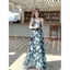 Đầm đeo chéo hoa màu xanh phong cách Pháp mùa hè Phong cách mới Niche Váy dài đẹp