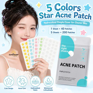 Star Acne Patch 200 chiếc 5 màu Hydrocolloid Pimple Patch Chống thấm nước Trang điểm thân thiện