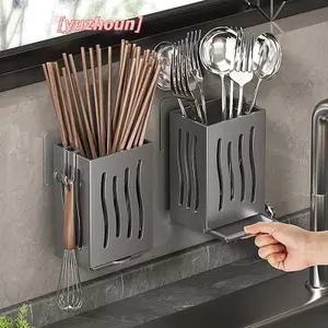 Dụng cụ nhà bếp 1 miếng Giá đỡ Chopsti thoát nước đa chức năng, Hộp đựng dao kéo treo tường hoặc tự do, nhựa