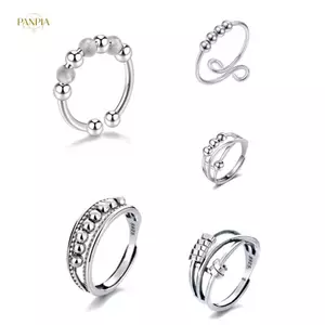 PNPIA- Nhẫn lo âu có thể điều chỉnh mở Fidget Nhẫn có hạt Giảm căng thẳng Nhẫn trang sức
