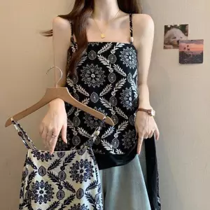 Fat mm Phong cách ngày lễ Sling Áo Vest không tay không đều Kích thước lớn thon gọn hơn Áo in hình cổ điển