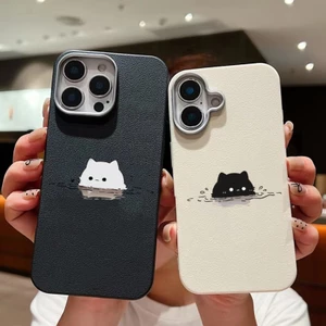 Funny Black White Cat Lovers Couple Painted PU Leather Case cho Infinix Hot 30 50i 60i 50 60 Pro + Smart 9 8 Pro Vỏ chống sốc mỏng nhẹ