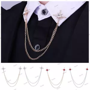 PYCOU Cổ Ngôi Sao Dây Xích Thổ Cẩm, Kim Loại Kim Cương Giả Áo Sơ Mi Cổ Pin, Vàng Bạc Phù Hợp Với Phụ Kiện Cổ Trang Sức Ve Áo Pin
