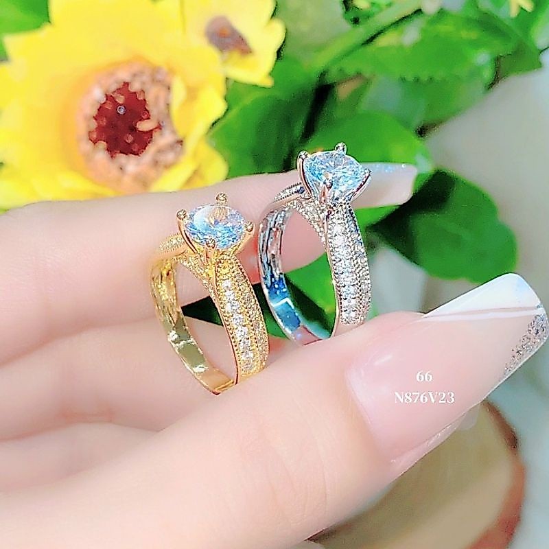 Nhẫn Vàng Nữ, Nhẫn Mỹ Ký Mini Đính Xoàn Mạ Vàng Or Nhẫn Vàng Trắng Cao Cấp Đeo Y Nhẫn Thật Ngoài Tiệm Vàng Lokalo
