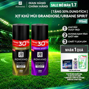 Xịt khử mùi nam Romano ngăn mồ hôi và mùi cơ thể Grandiose/Urban Spririt 150ml - 195ml