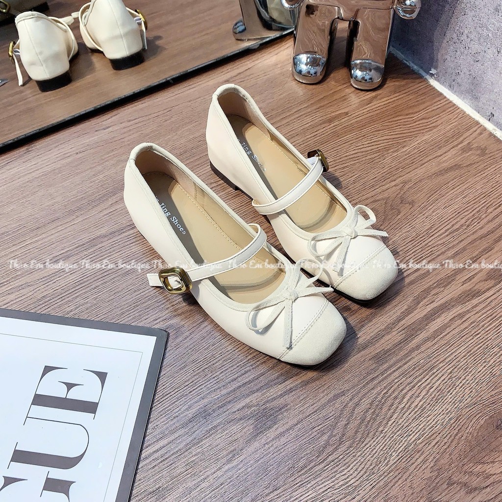 [Thảo Em - BB40] Giày búp bê dấu đế 3p mềm phối mũi da lộn xinh cá tính thời trang