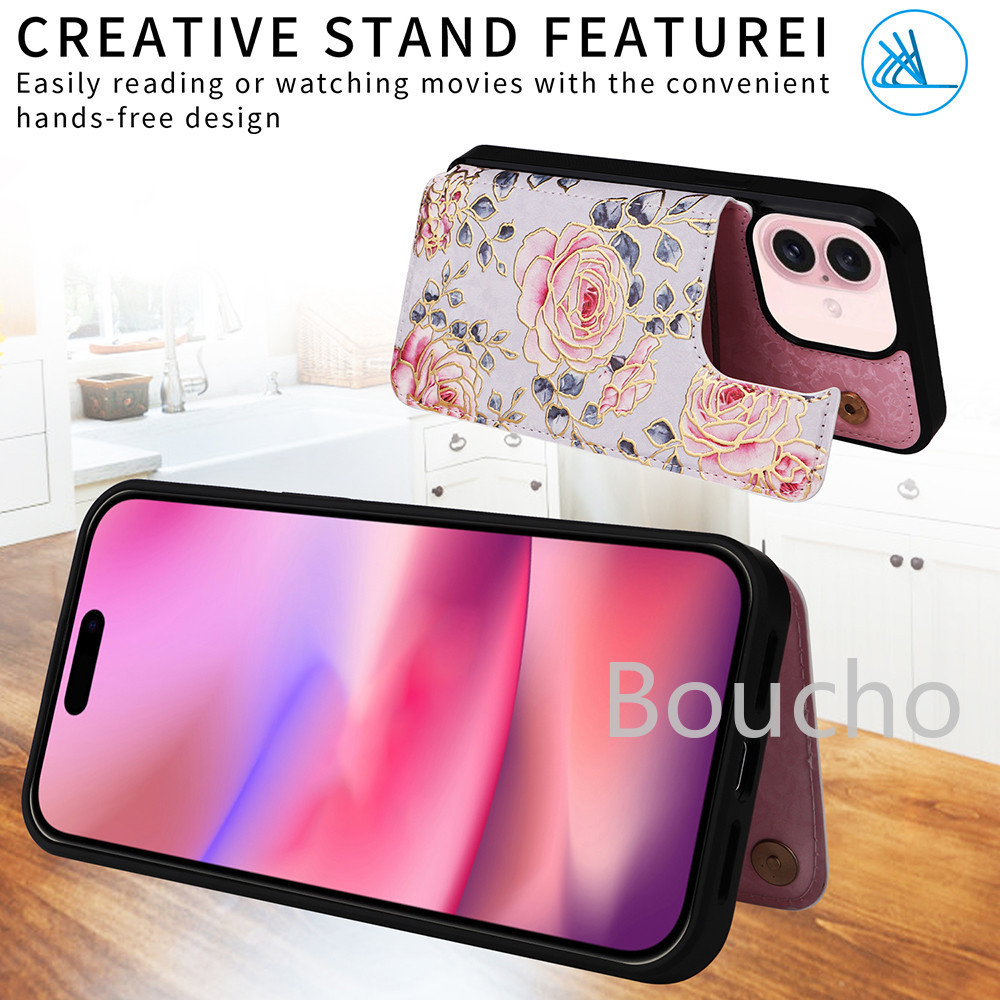 Dành Cho iPhone 11 15 16 16E Pro X 10 XS Max 8 7 Plus SE SE3 SE2 SE 2022 2020 Chân Đế Đựng Thẻ Khóa Từ Đôi Và Vỏ Điện Thoại Da Chống Sốc Bền Đẹp