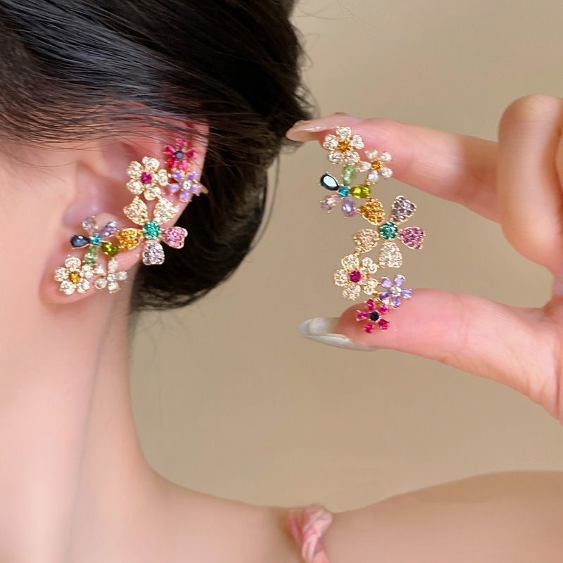 Đinh tán tai hoa chặn màu Dopamine dành cho nữ, thiết kế sang trọng với kẹp xương tai phóng đại độc đáo