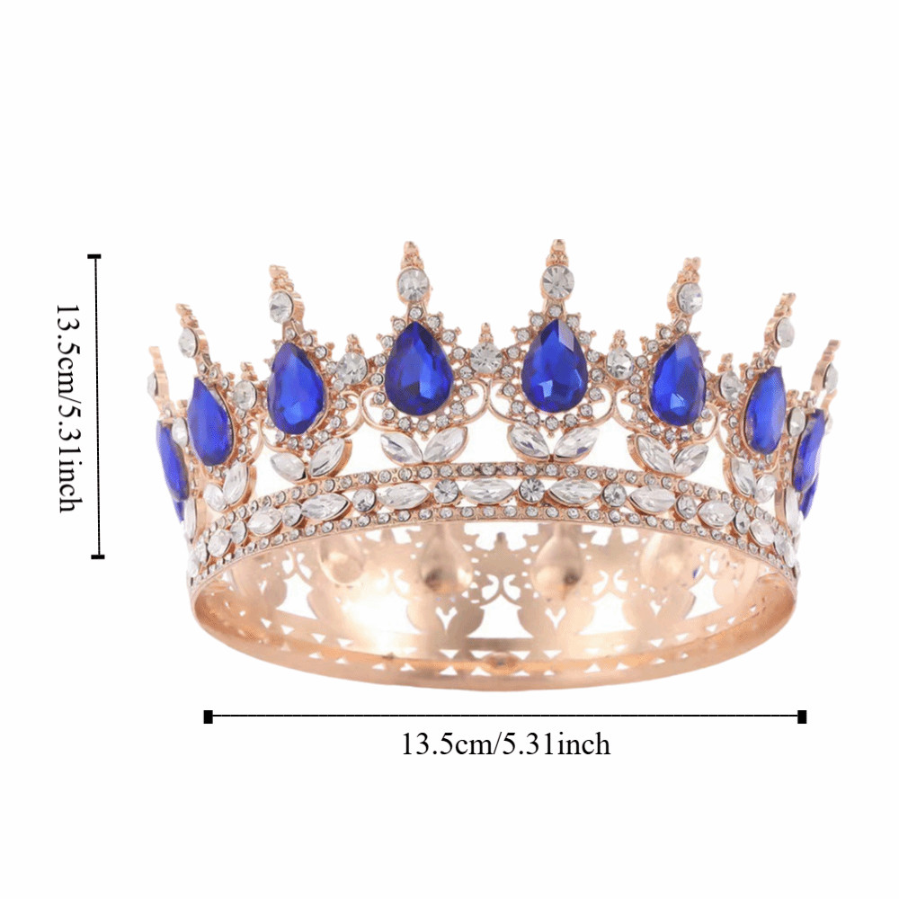 GOJO Baroque Vương miện trang trí, Vương miện cô dâu sang trọng bằng kim cương giả, Trang trí bánh kim loại Mũ đội đầu Nữ hoàng lấp lánh Công chúa Tiara Đồ dùng dự tiệc cưới