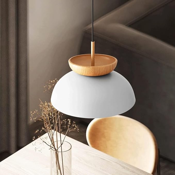 Đèn chùm trần bằng sắt đen trắng Bắc Âu, Đèn Led mặt dây chuyền bằng gỗ phong cách mục vụ, Phòng ngủ Phòng khách Phòng ăn Đèn thả trang trí