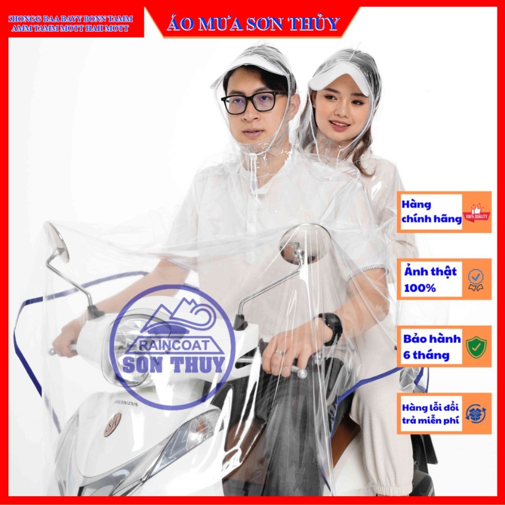 Áo mưa trong suốt 2 MŨ TRONG SUỐT Sơn Thủy PVC freesize aomuasonthuyhn
