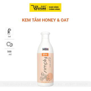 Kem Tắm Hỗ Trợ làm Dịu và Dưỡng Ẩm Mềm Mịn Cho Da Eva Simply Honey & Oat 500ml