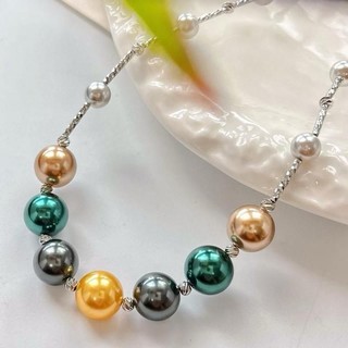 [ N1048 ] - Vòng Cổ, Chuỗi Hạt, Dây Chuyền Ngọc Nhân Tạo Xám Vàng Xanh Kem Sang Trọng Cho Nữ