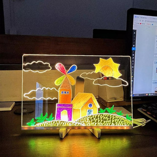 【BabyJoy】Bảng vẽ phát sáng led,Bảng ghi chú Led,xóa dễ dàng bảng đen, Tặng kèm giá đỡ size