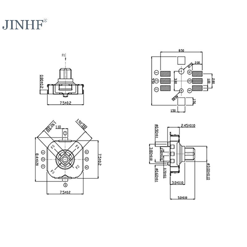 JINHF 1Pc7.5x7.5MM Xúc giác Hướng 5 chiều 6Pin Nút Micro Nhấn Đặt lại Tact HOT