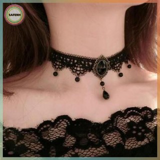 Safenh Choker Pha lê đen Vintage Victoria,Style Steampunk cho Nữ
