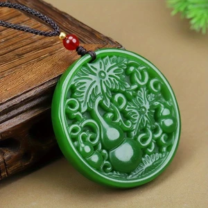 Vòng cổ đá tự nhiên thời trang, mặt bầu chạm khắc, phù hợp cho nam và nữ